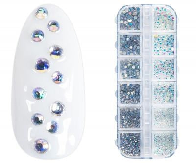 Rhinestone mix box - hvid/sølv