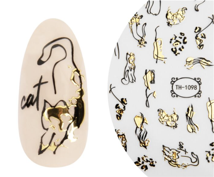 3D abstract cats nail sticker